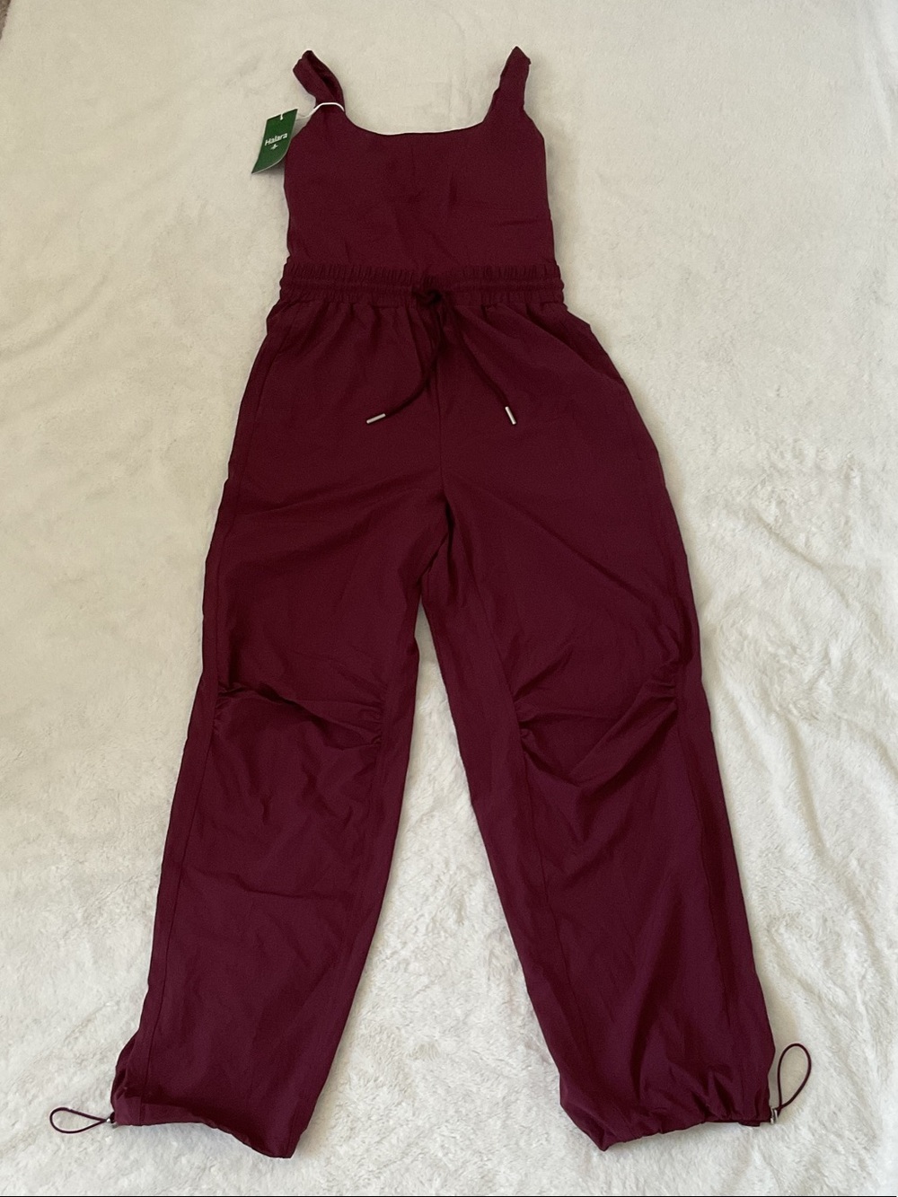 Halara women’s Burgundy Jumpsuit with Drawstring Waist size S NWT